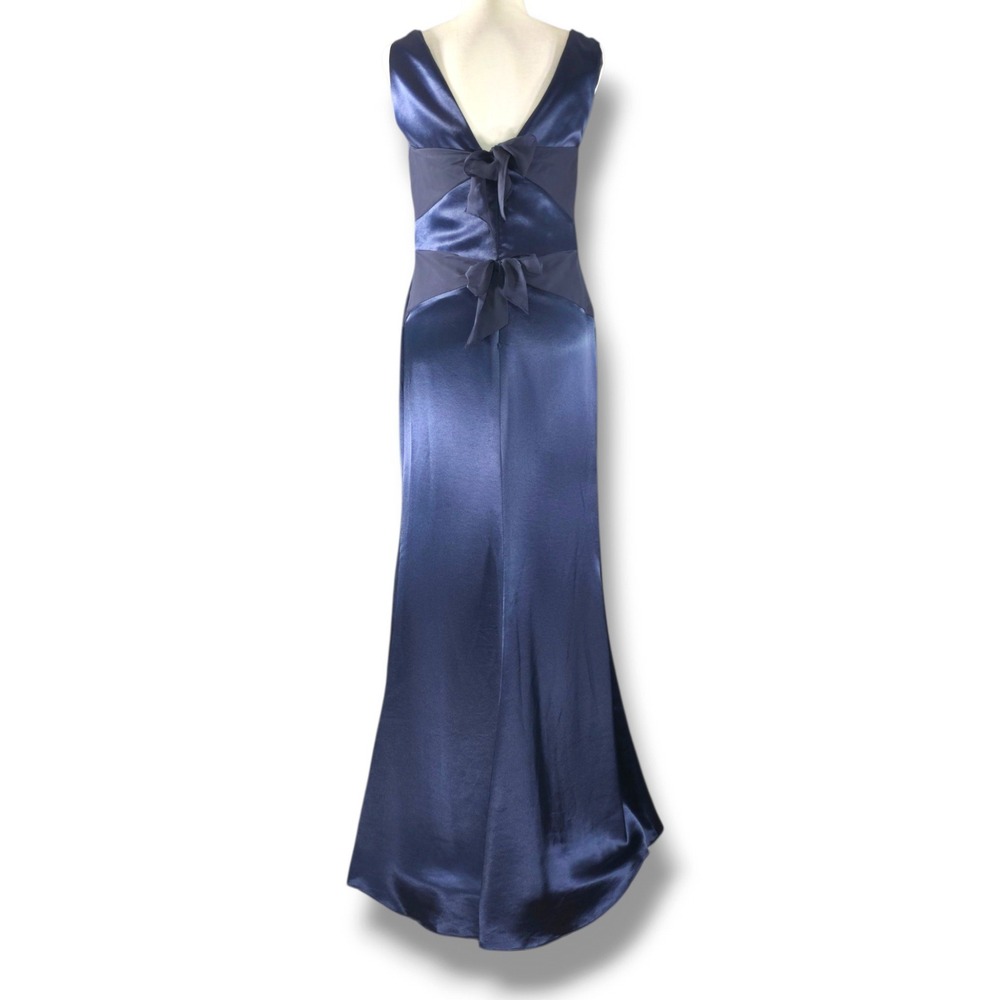 Vera Wang Maids Gown Mermaid Bow Back Satin Chiffon Navy Blue 10 - Picture 3 of 10